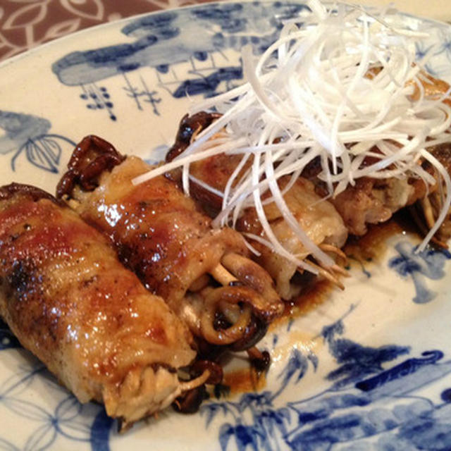「きのこの豚ロール 柚子胡椒風味」と「白菜の味噌ナムル」。