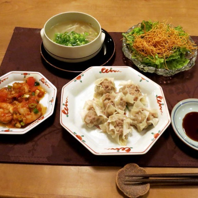 焼き焼売＆エビチリの晩ご飯　と　ギボウシの花♪