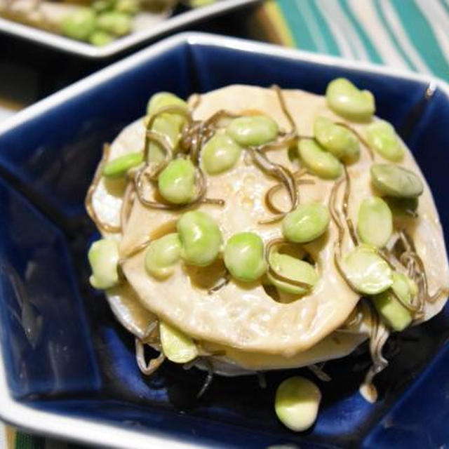 蓮根の塩昆布マヨサラダ。味付け簡単、シャキシャキパリパリがおいしいおつまみ。