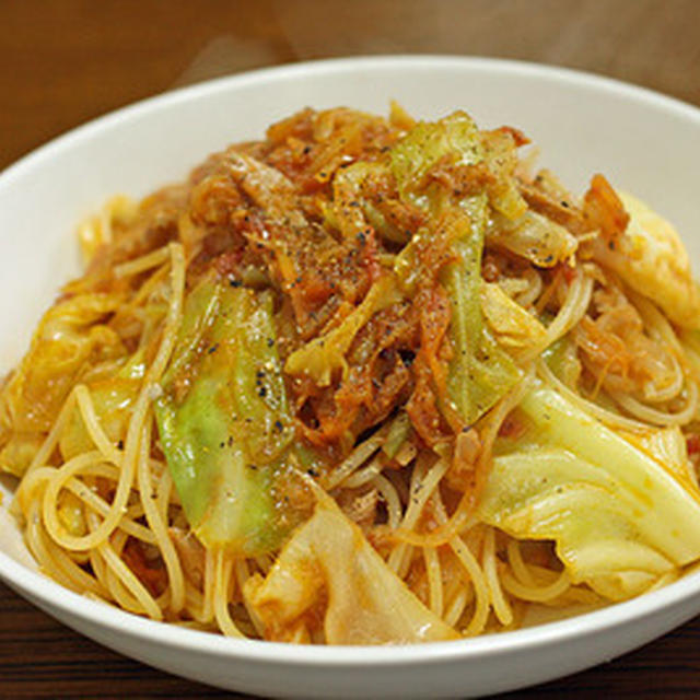 春キャベツとツナのトマトスパゲティ