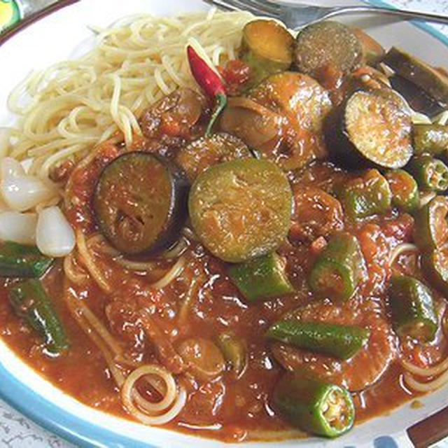 茄子入りッミートソーススパゲッティ。凛々しいきなこの疑惑
