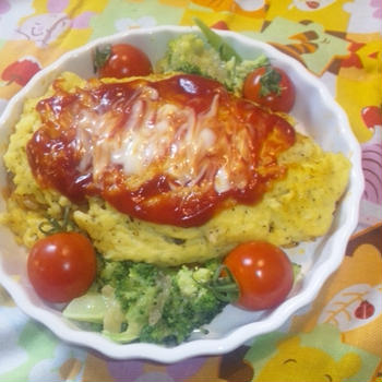 ドリア皿でオムライスお弁当♪