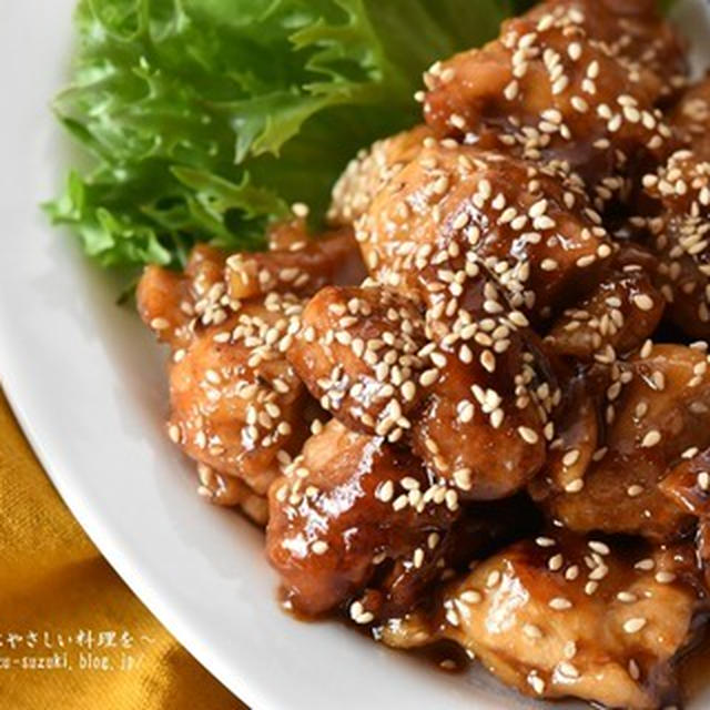【レシピ・作り置き・主菜・動画】こってり黒酢の照り焼きチキン