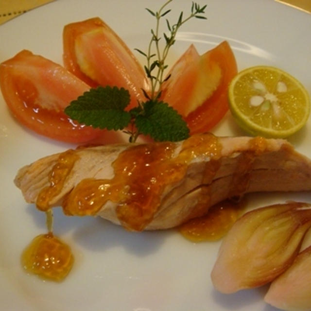 ヤマサ昆布ぽん酢ジュレを使ったキラキラ鮭の冷製