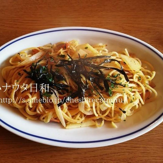 新じゃがとベーコンの和風コンソメパスタ