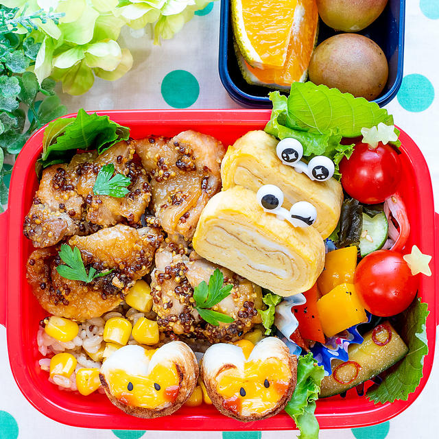 冷めてもおいしい♡ハニーマスタードチキンのっけ弁当(〃∇〃)