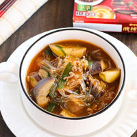 酸辣麻婆（サンラーマーボー）の素で作る♪茄子と春雨のスープレシピ