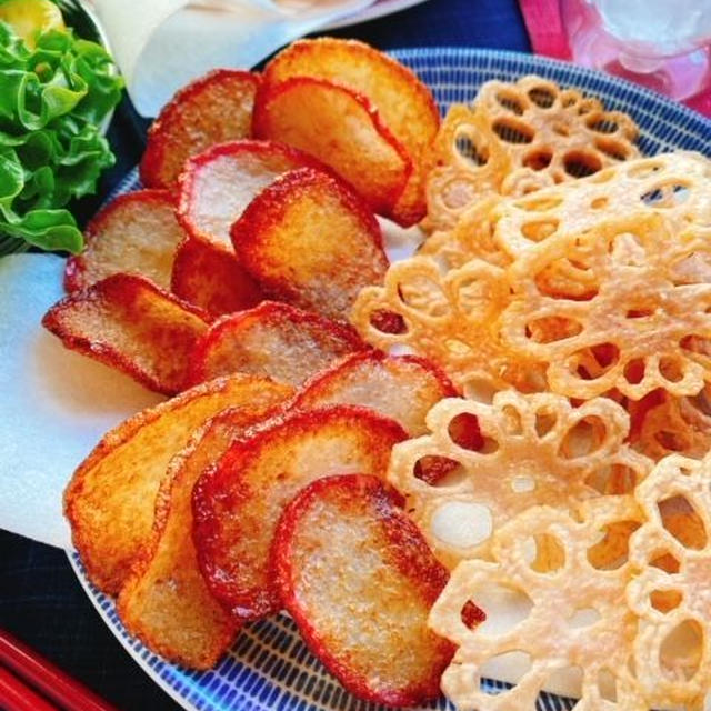 かまぼこチップス/花れんこんチップス(動画レシピ)/Kamaboko and Lotus Root Chips