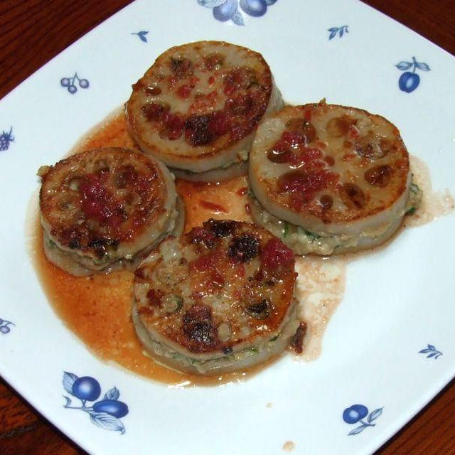 蓮根のつくねはさみ、梅肉ソース＆さわらの塩焼き、柚マヨ