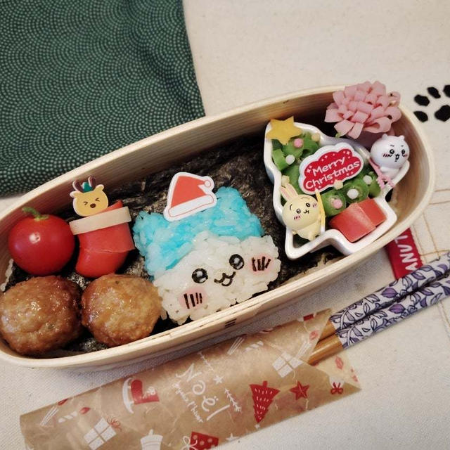 　ハチワレおにぎりでクリスマス弁当【わっぱ弁当箱】#平日お昼ご飯はお弁当or外食