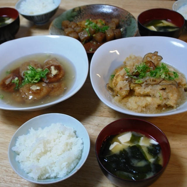 昨夜は鶏天のみぞれ煮や蓮根まんじゅうなど～！