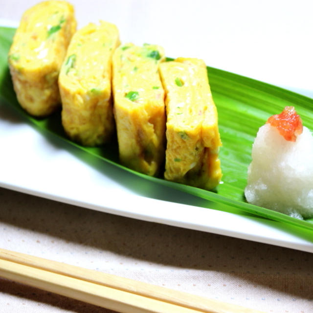 ソルトマトは和風のお料理にも使えます！　ソルトマトで卵焼き、葱たっぷり！