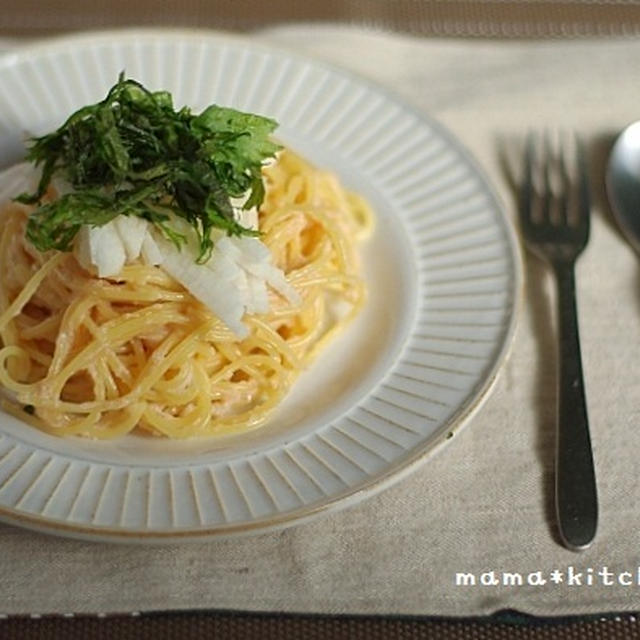 明太子マヨパスタ♪　とほうれん草のベーコンエピ