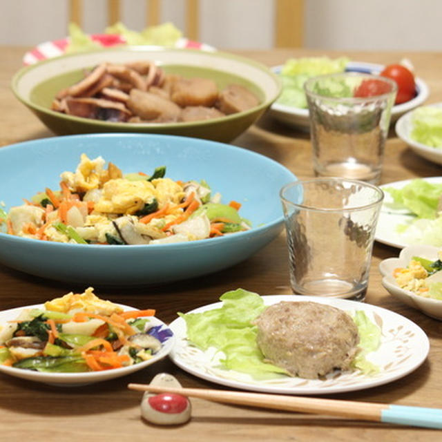 おろしハンバーグと野菜の炒め煮献立