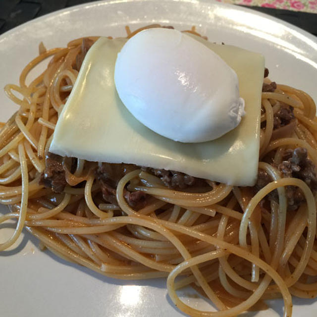 とろ～りポーチドエッグのパスタ　ポロンが変･･･　