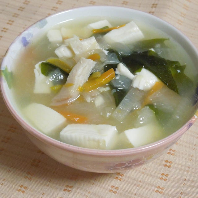 ◇ロースハムと絹豆腐のねぎ塩スープ