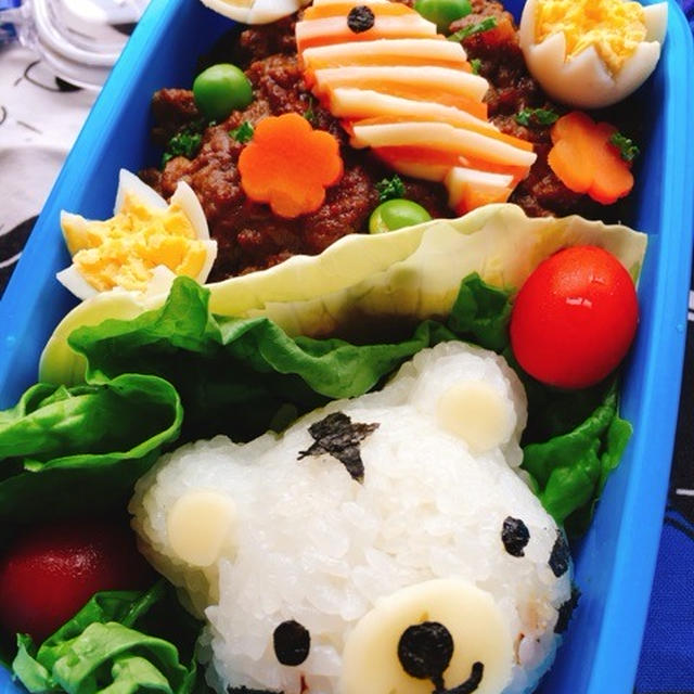 キーマカレーとしましま魚弁当