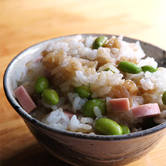 今年も枝豆魚ニソごはん、焼き茄子と青じそのみそ汁