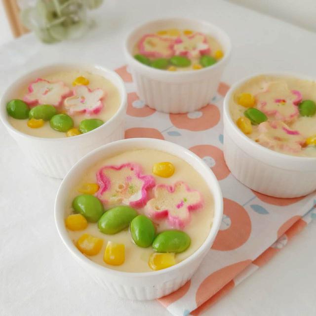 【レンジで簡単】花麩でお花畑みたいな茶碗蒸しのレシピ★ひな祭りに可愛い