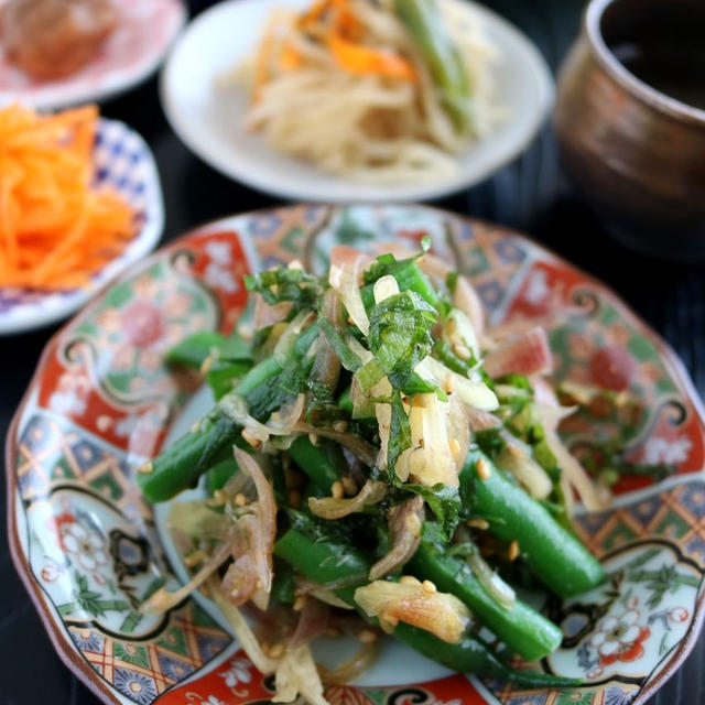 香味好きの和え物*いんげんと茗荷のごましそ和え