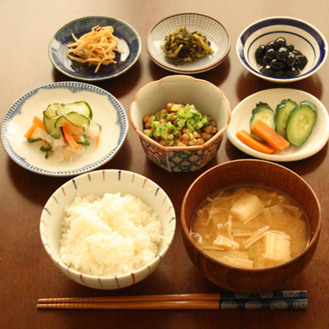 常備菜と残り物で朝ごはん