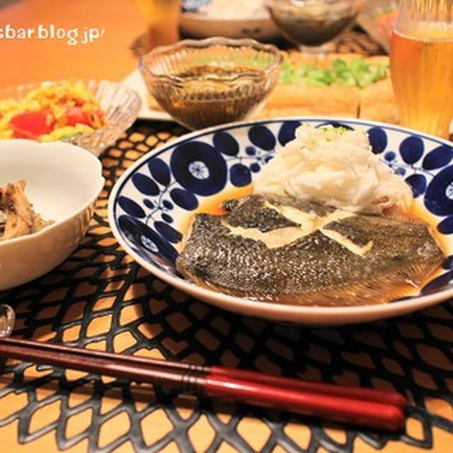 ストウブで『真カレイの煮付け』の献立。