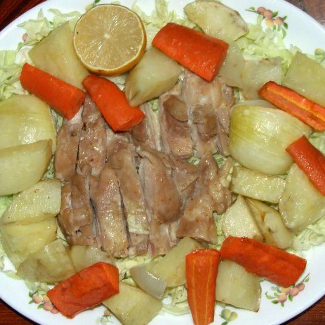 鶏もも肉のオーブン焼き＆白菜、ハム。ソーセージのとろみ煮
