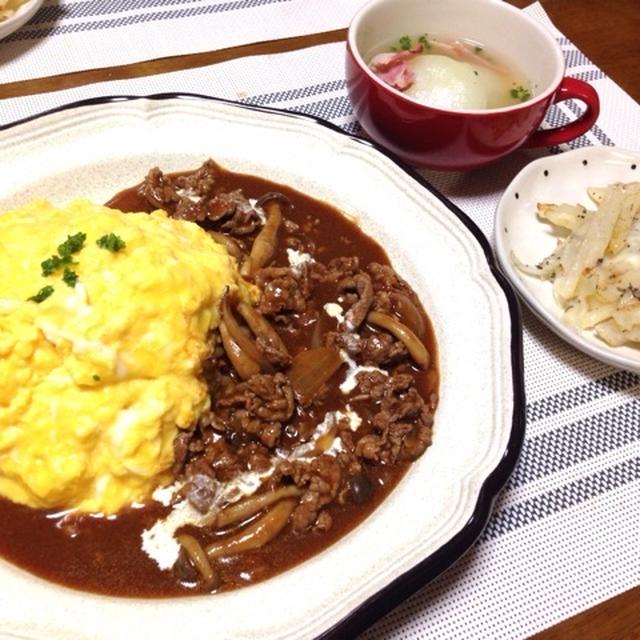 ふわとろ卵のデミソースオムライス〜タクミ試合3日前