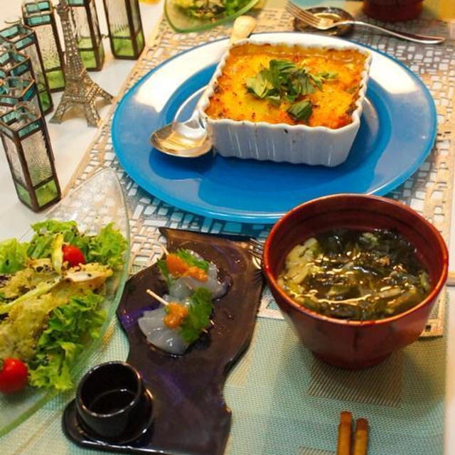 i-kitchen インカの目覚め ミートグラタン、MIKIZO(高木幹豫さん）の新作器とサラダ