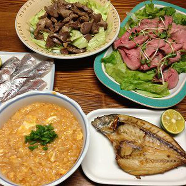 鯵の干物。キムチ雑炊。げそ天うどん。半沢直樹感想