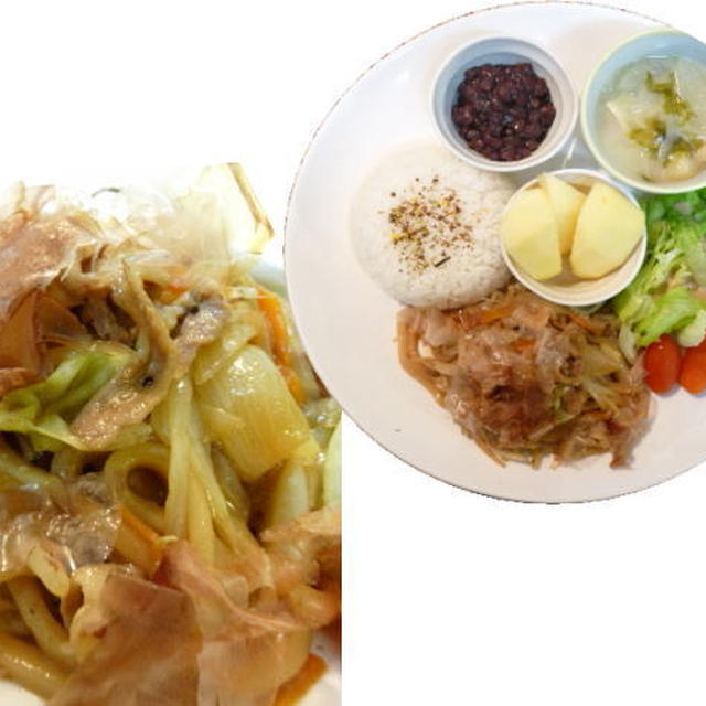 焼きうどんしょうゆ味でワンプレ♫