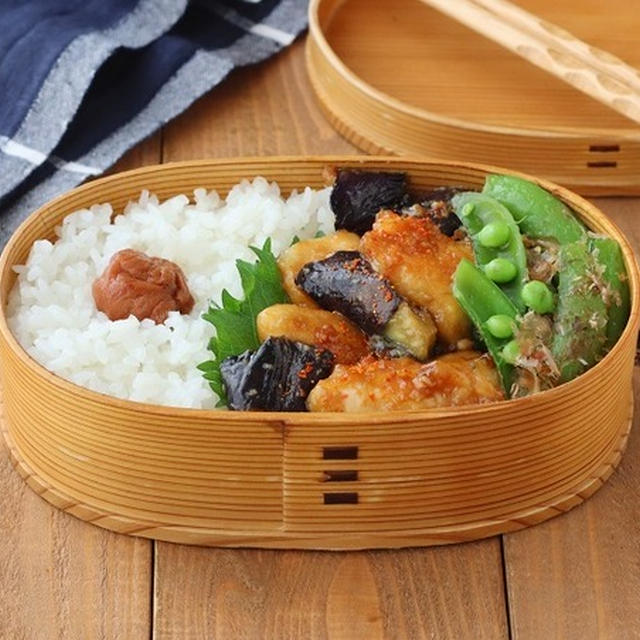 フライパン1つで洗い物もラクラク！「ささみとなすの味噌照り焼き」「スナップえんどうのおかかバター」2品弁当