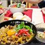 今日のお夕飯は、三人で作った牛丼ょ～♪と昼食のおうどん