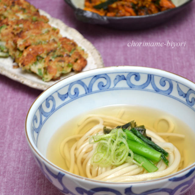 だしつゆ・かけうどん。おさらいレシピ尽くし、の晩ご飯。