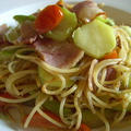 こんぶ茶で味付け、和テイストのパスタ