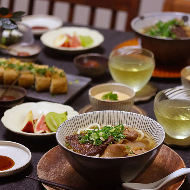 【献立】肉きつねうどんと、わかめとイカの酢の物と、茶碗蒸しなど。～今季の正装完了～