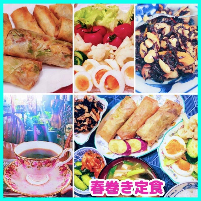 春巻き定食　器リレーは ピーチダマスク