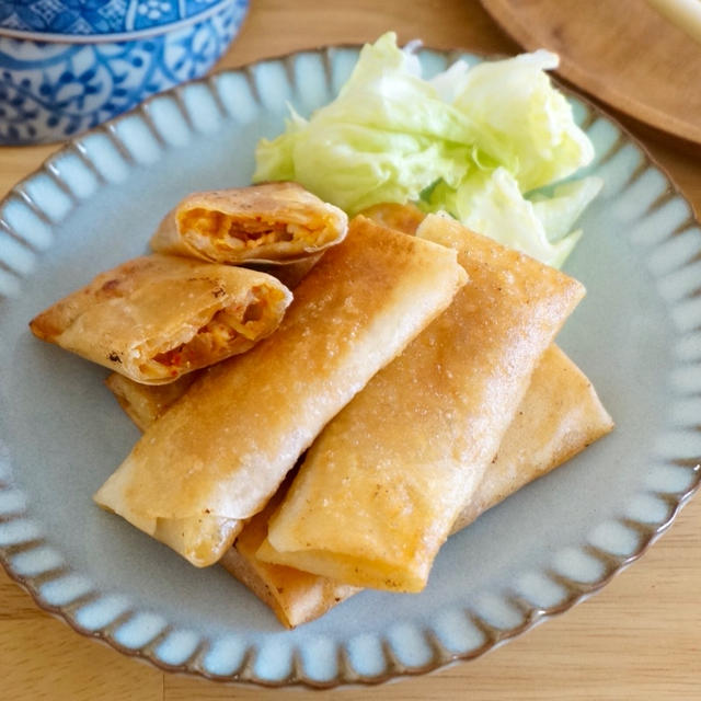 めんどくさい下処理不要！ピリ辛豚キムチ春巻き－簡単✻時短✻節約