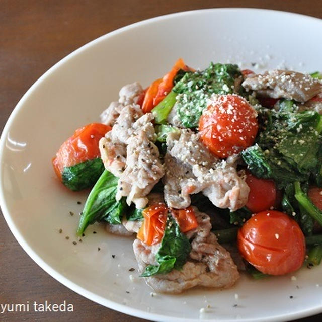冷凍ミニトマトが激うま♡野菜と豚肉のチーズ炒め