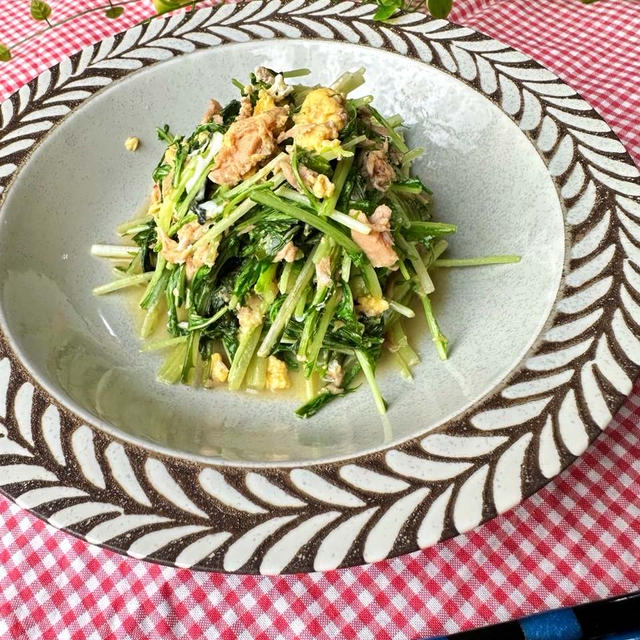 ５分完成☆水菜とシーチキンのほっこり無限卵和え