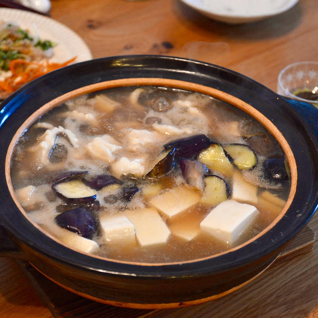 穴子と揚げ茄子と豆腐の煎り酒鍋