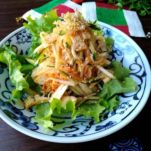 ちょーっと苦手なクセあるものは…焼肉のタレで☆冬瓜と厚揚げの韓国風しらすキムチサラダ