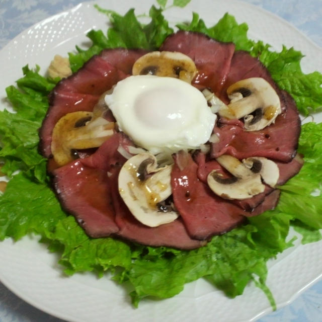 昨日の晩ごはんは、ローストビーフサラダと鰤の塩焼きです。