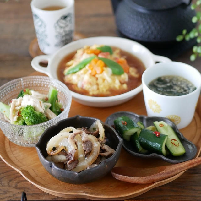 残った蟹のほぐし身で天津飯