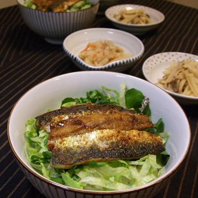 休肝日 ・ イワシのカレー蒲焼き丼と切干大根のたいたの