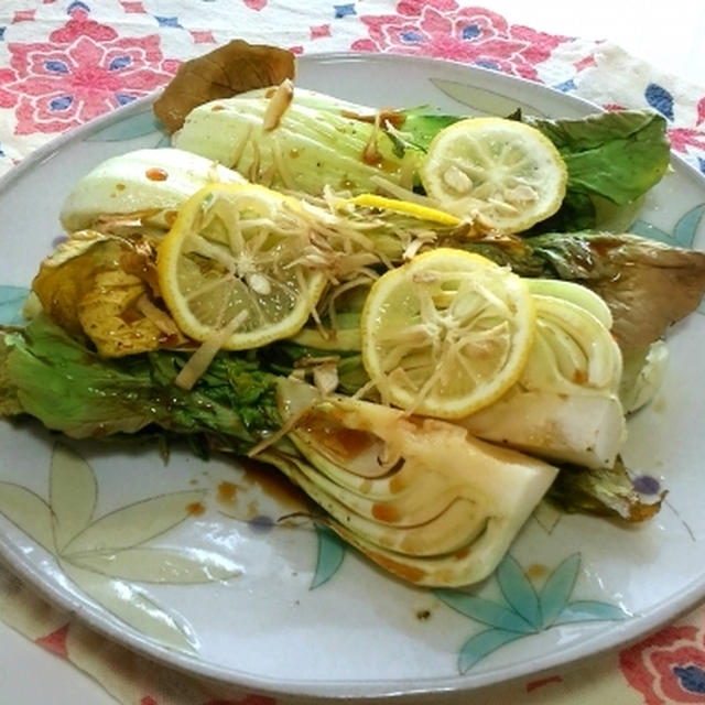焼きチンゲン菜の柚子ドレッシングかけ