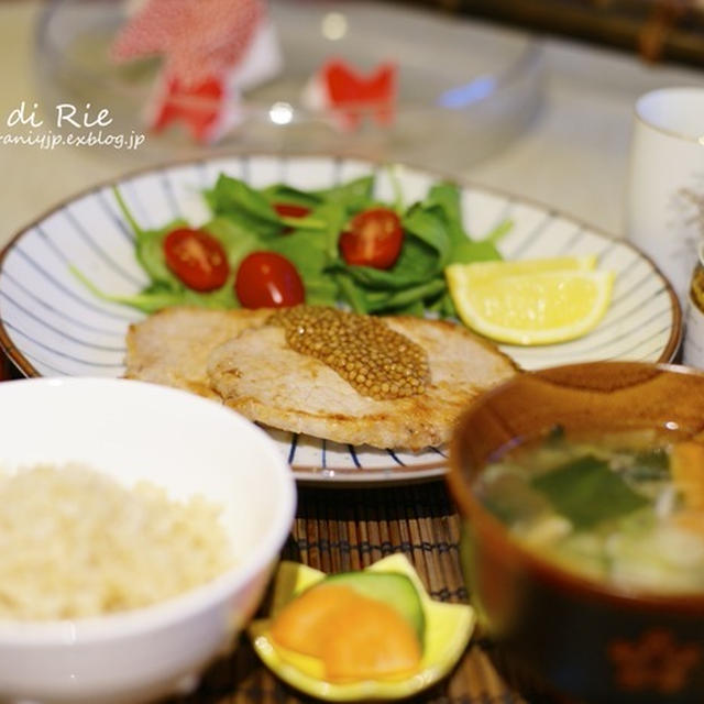 Senape giapponese ☆ ぷちぷち大粒マスタードのせ塩麹漬け豚ロース焼き