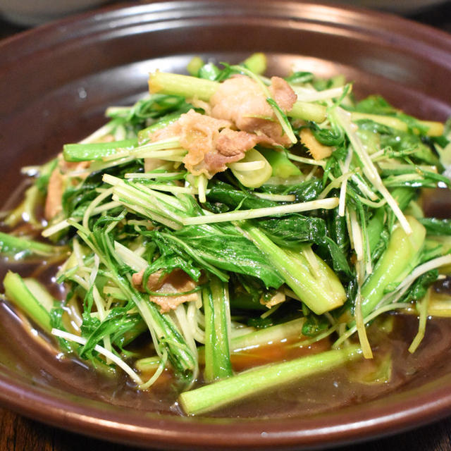 だし醤油で簡単♪豚肉と菜っ葉の煮浸し風炒め