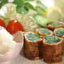 《居酒屋メニュー》小松菜の肉ロールソテー甘辛餡／秋刀魚の塩焼き／菊の花と小松菜の胡麻和えなど。