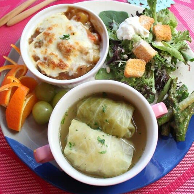 豚挽肉と残り野菜のロールキャベツ